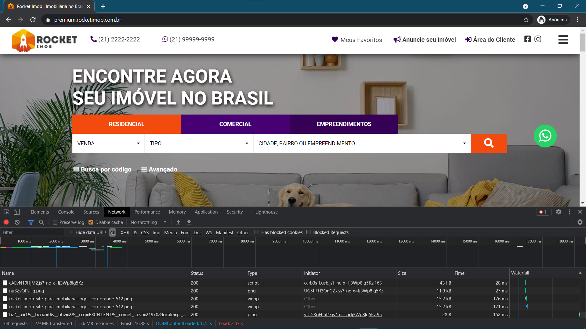 recarregando site para analisar velocidade