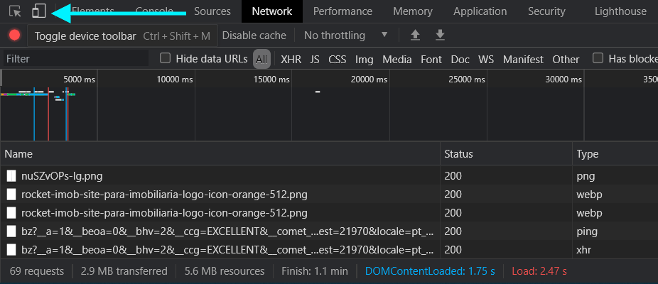 abrir modo mobile no navegador na ferramenta de desenvolvedor